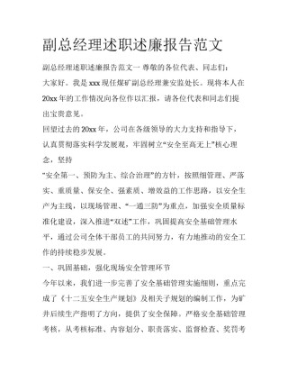 副总经理述职述廉报告范文