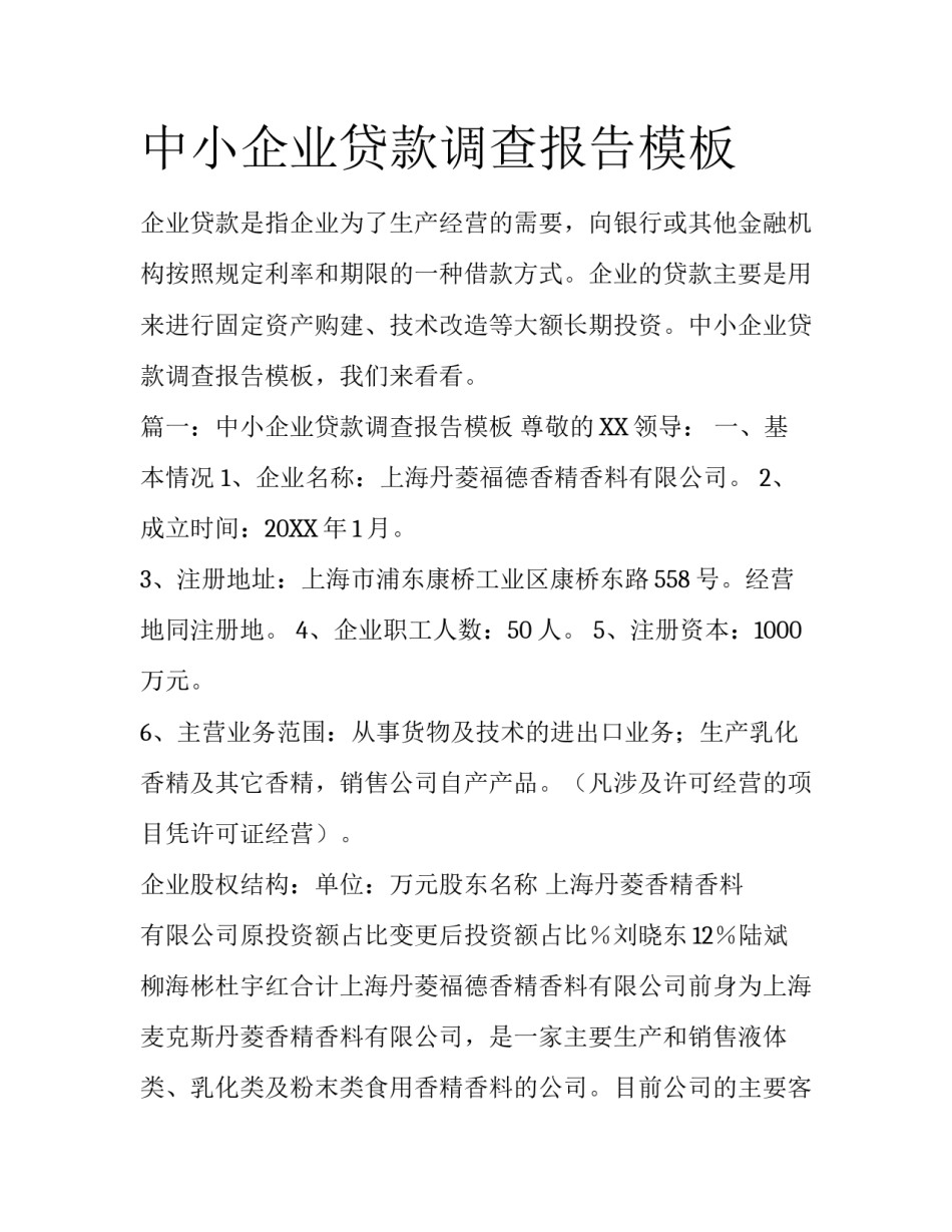 中小企业贷款调查报告模板_第1页