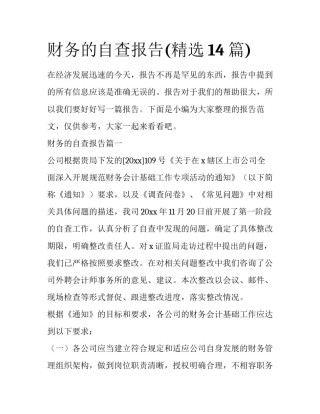 财务的自查报告(精选14篇)