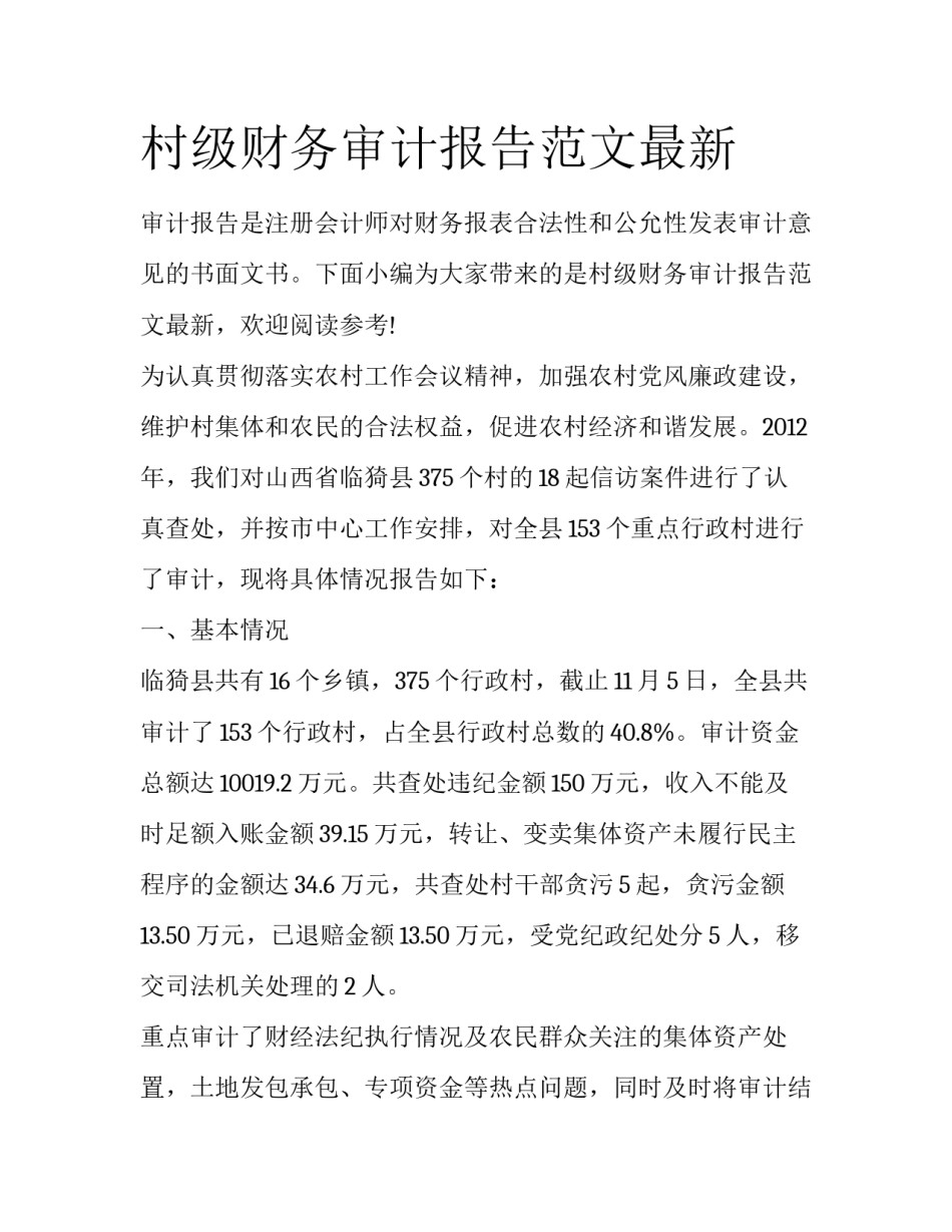 村级财务审计报告范文最新_第1页
