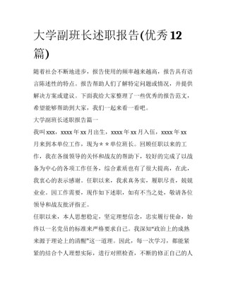 大学副班长述职报告(优秀12篇)