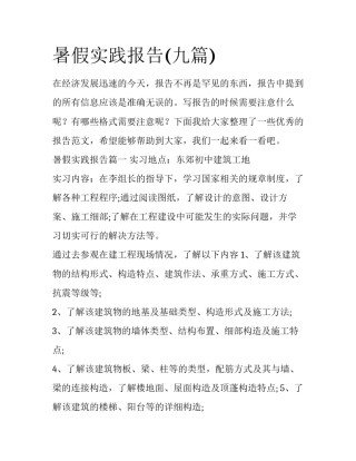 暑假实践报告(九篇)