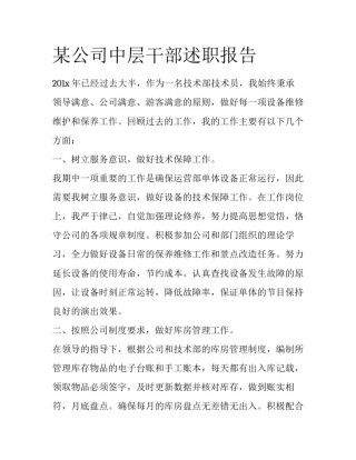 某公司中层干部述职报告