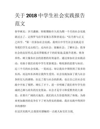 关于2018中学生社会实践报告范文