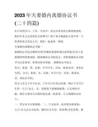 2023年夫妻婚内离婚协议书(二十四篇)
