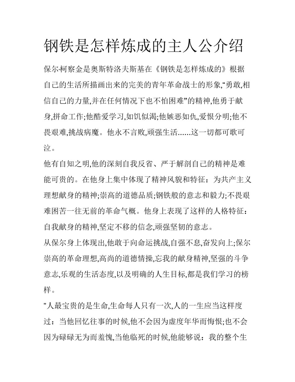 钢铁是怎样炼成的主人公介绍_第1页