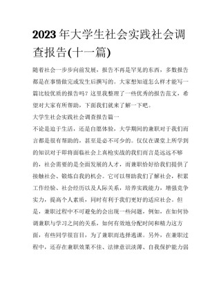2023年大学生社会实践社会调查报告(十一篇)