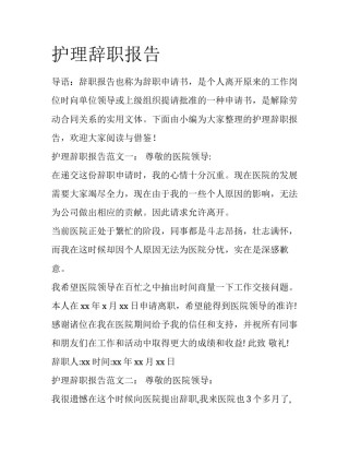 护理辞职报告