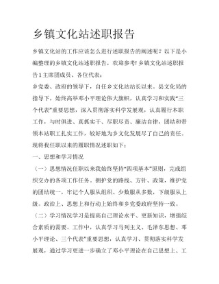 乡镇文化站述职报告