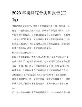 2023年模具综合实训报告(三篇)