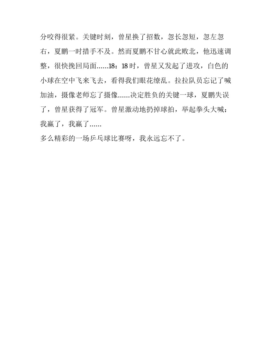 一场难忘的乒乓球赛_关于乒乓球的作文600字_第2页