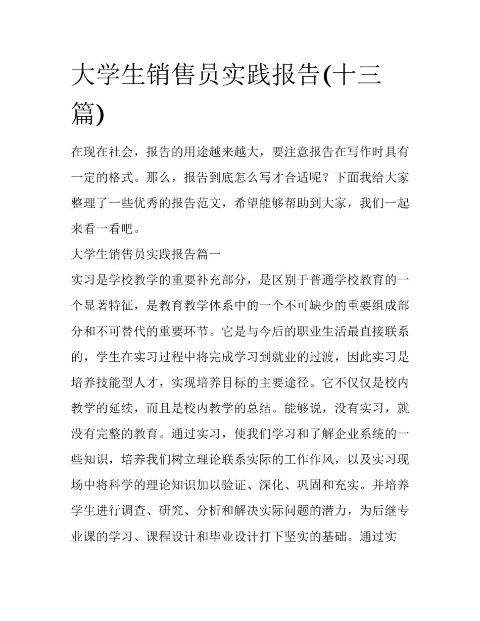 大学生销售员实践报告(十三篇)_第1页