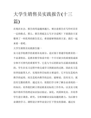 大学生销售员实践报告(十三篇)
