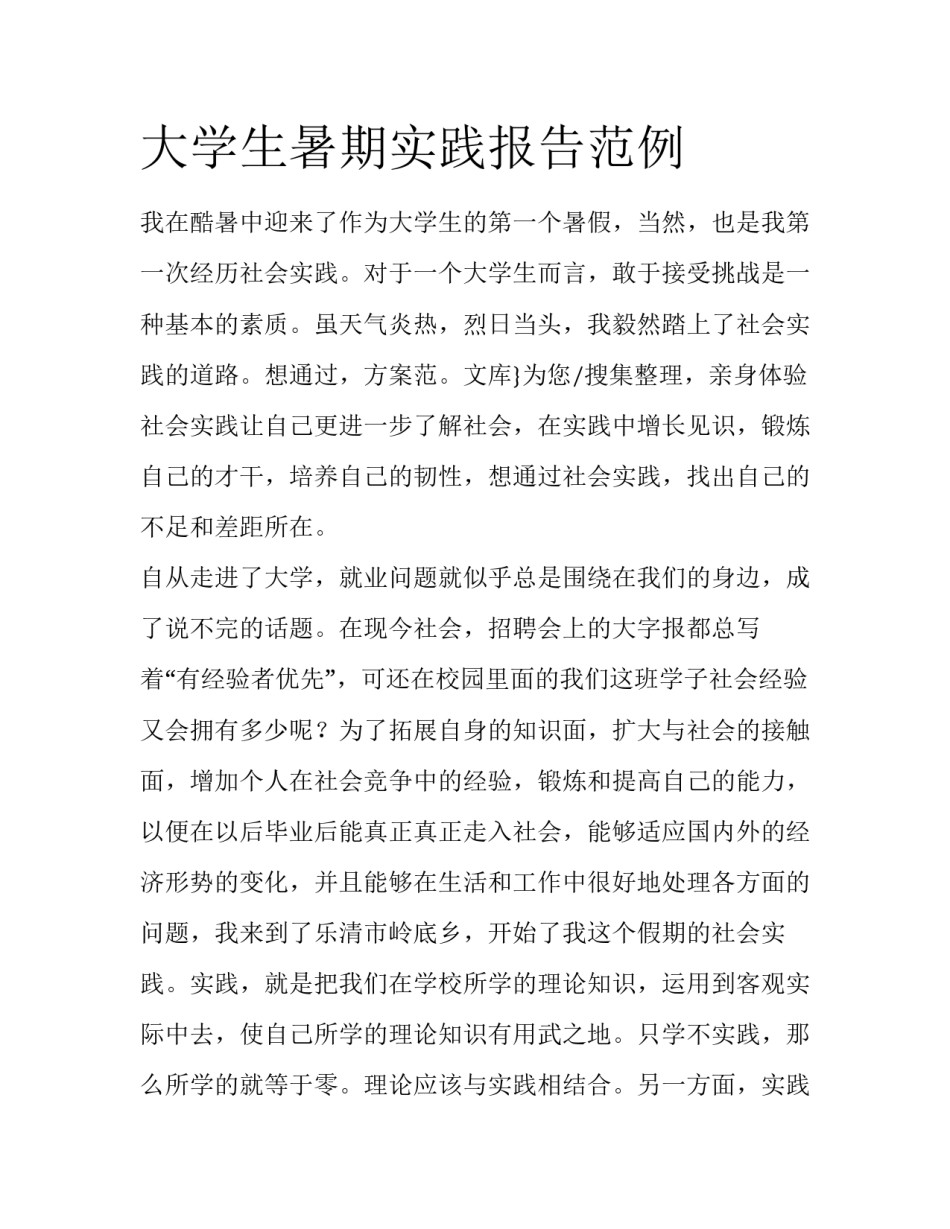 大学生暑期实践报告范例_第1页