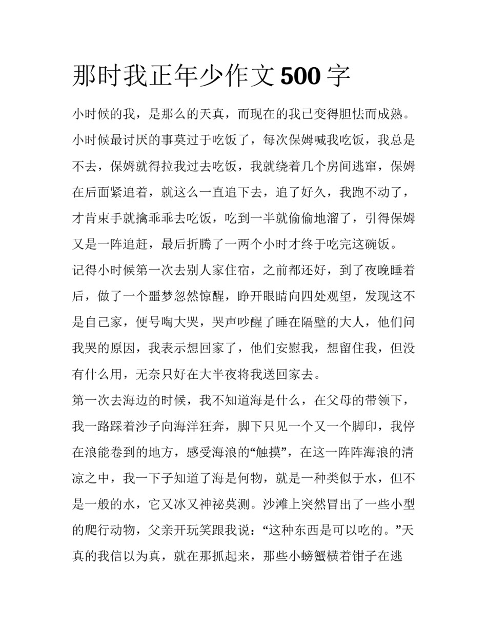 那时我正年少作文500字_第1页