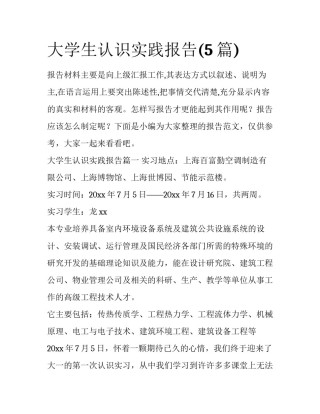 大学生认识实践报告(5篇)