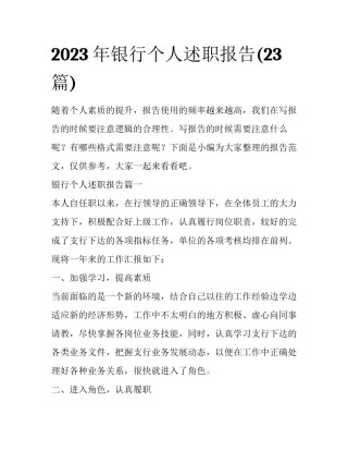 2023年银行个人述职报告(23篇)