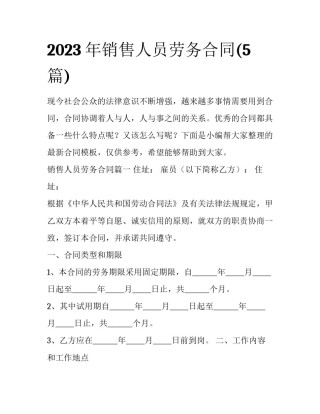 2023年销售人员劳务合同(5篇)
