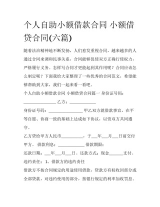 个人自助小额借款合同 小额借贷合同(六篇)