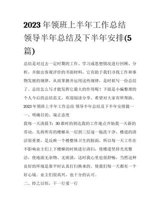 2023年领班上半年工作总结 领导半年总结及下半年安排(5篇)