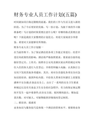 财务专业人员工作计划(五篇)