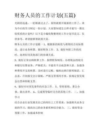 财务人员的工作计划(五篇)