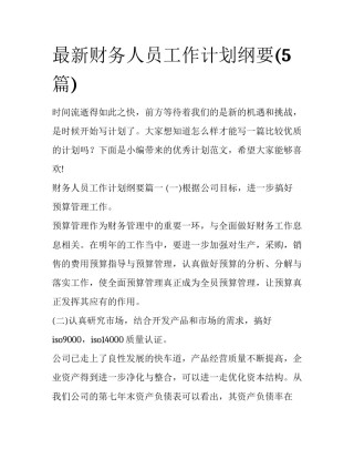 最新财务人员工作计划纲要(5篇)