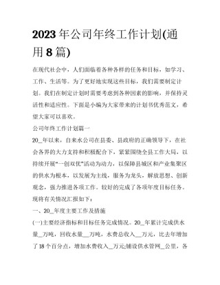 2023年公司年终工作计划(通用8篇)