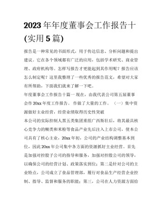 2023年年度董事会工作报告十(实用5篇)