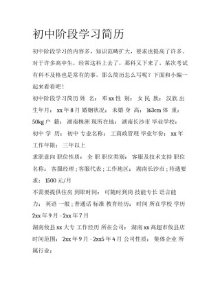 初中阶段学习简历