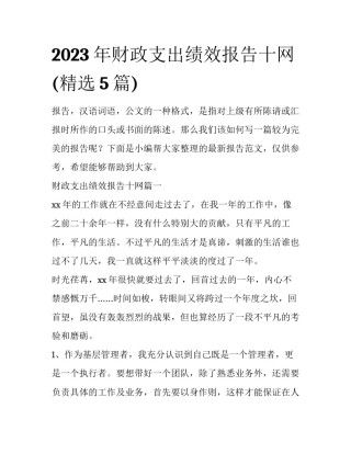 2023年财政支出绩效报告十网(精选5篇)