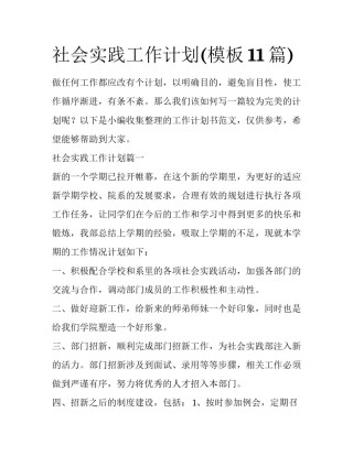 社会实践工作计划(模板11篇)