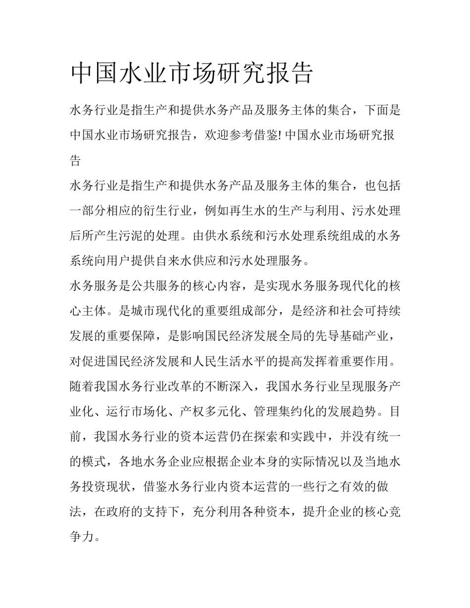 中国水业市场研究报告_第1页