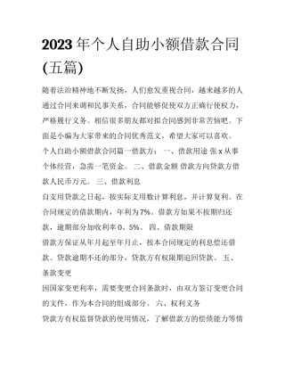 2023年个人自助小额借款合同(五篇)