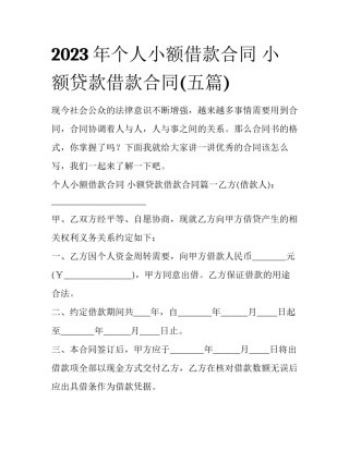 2023年个人小额借款合同 小额贷款借款合同(五篇)