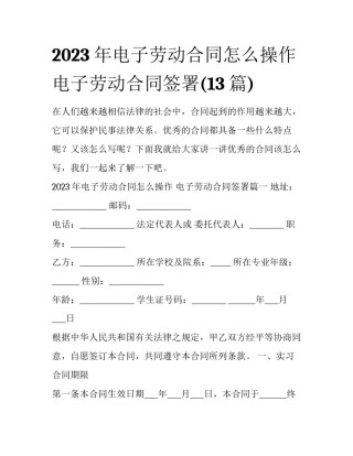 2023年电子劳动合同怎么操作 电子劳动合同签署(13篇)