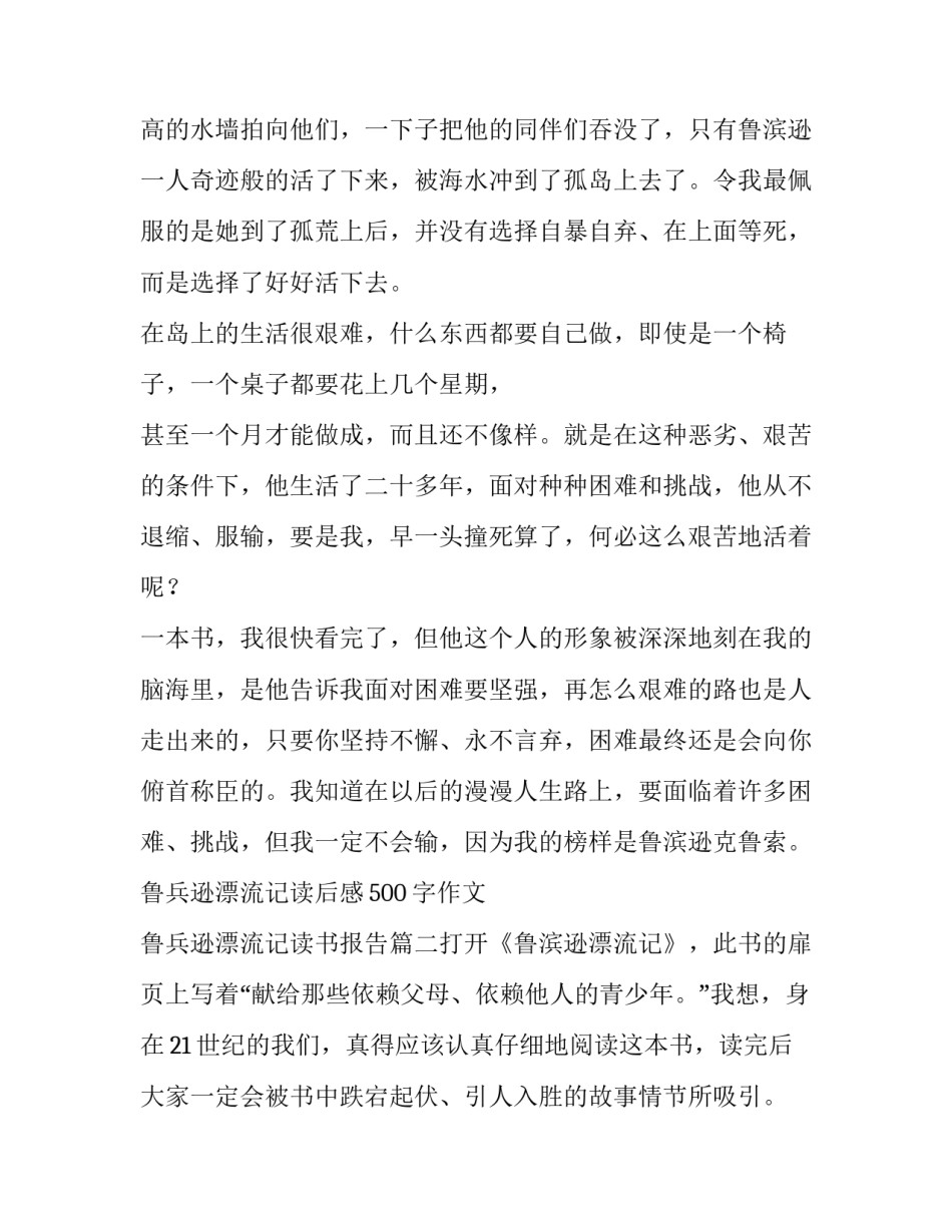 鲁兵逊漂流记读后感500字作文 鲁兵逊漂流记读书报告(三篇)_第2页