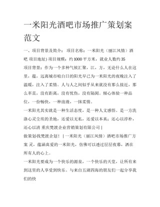 一米阳光酒吧市场推广策划案范文