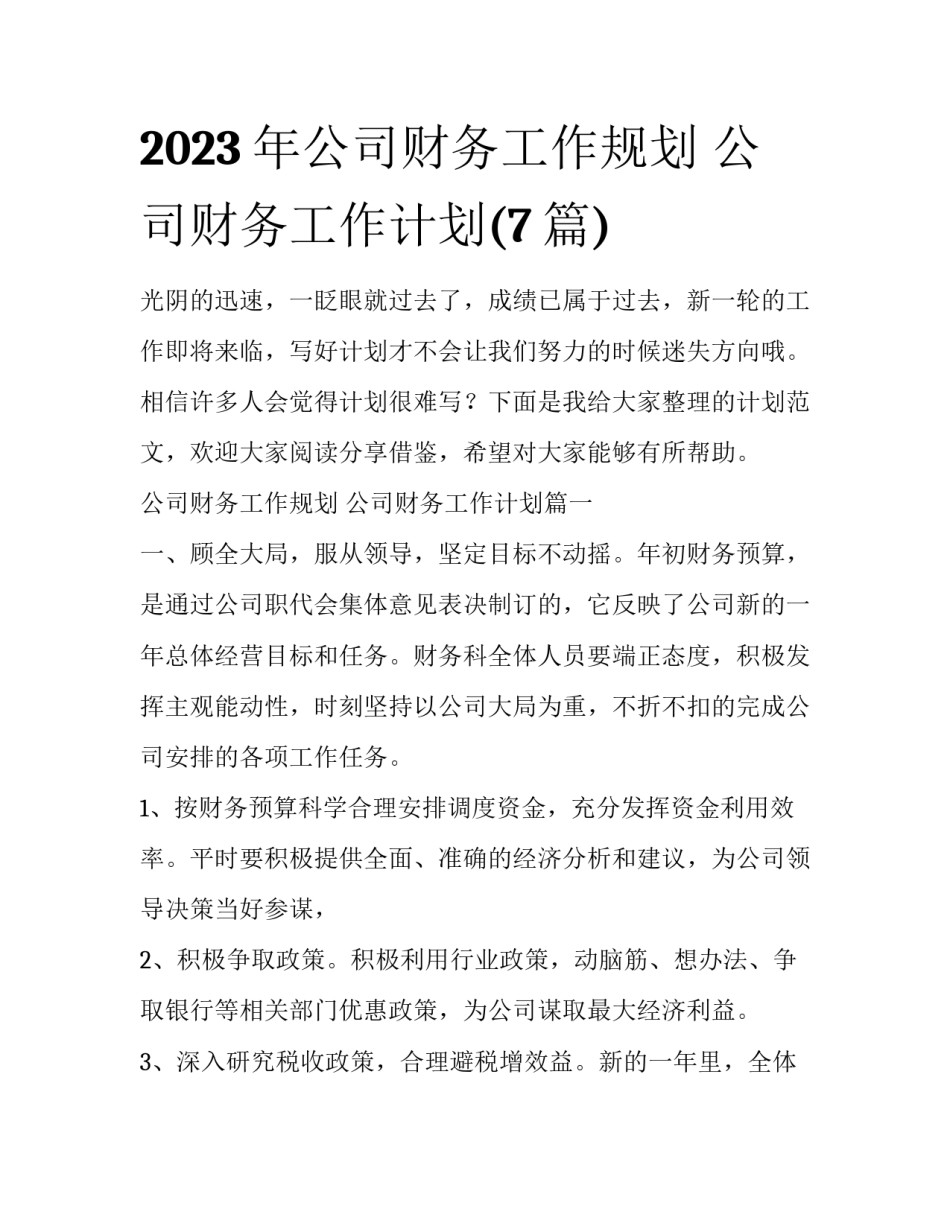 2023年公司财务工作规划 公司财务工作计划(7篇)_第1页