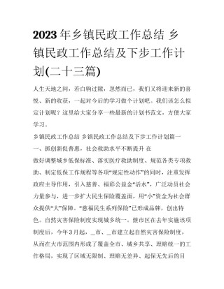 2023年乡镇民政工作总结 乡镇民政工作总结及下步工作计划(二十三篇)