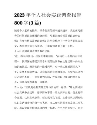 2023年个人社会实践调查报告800字(3篇)