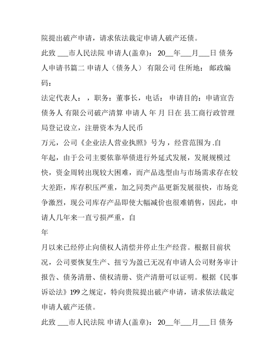 债务人申请书(13篇)_第2页