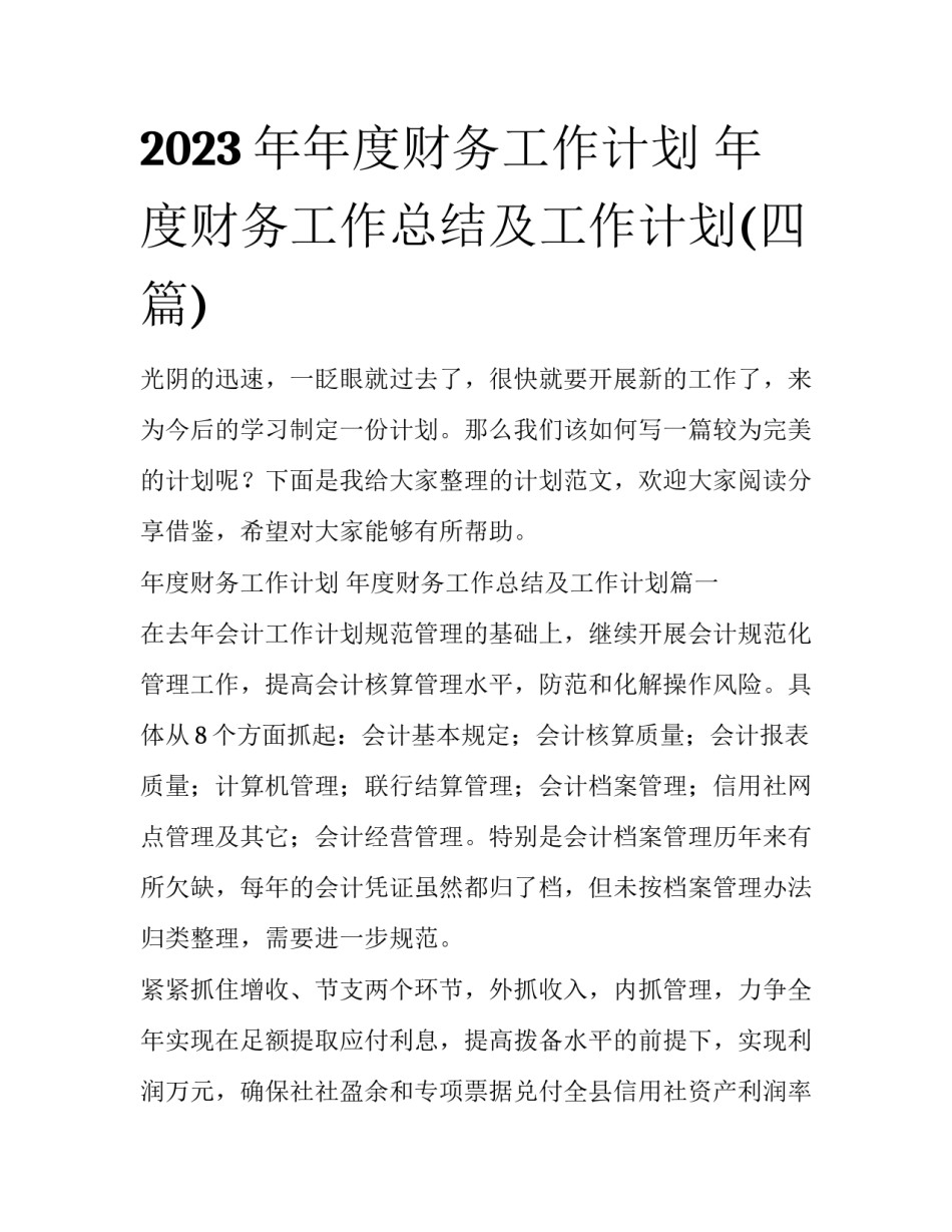 2023年年度财务工作计划 年度财务工作总结及工作计划(四篇)_第1页