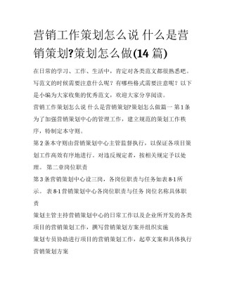 营销工作策划怎么说 什么是营销策划?策划怎么做(14篇)