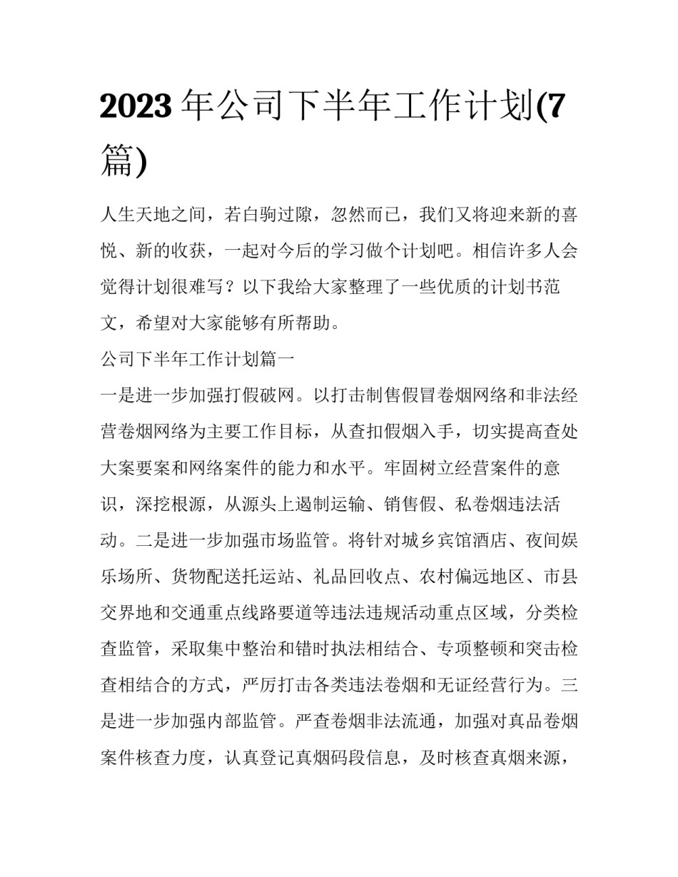2023年公司下半年工作计划(7篇)_第1页