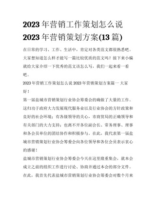 2023年营销工作策划怎么说 2023年营销策划方案(13篇)