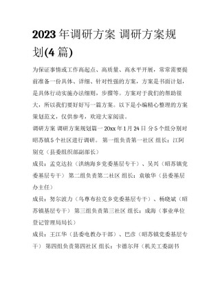 2023年调研方案 调研方案规划(4篇)