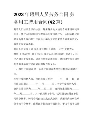 2023年聘用人员劳务合同 劳务用工聘用合同(42篇)