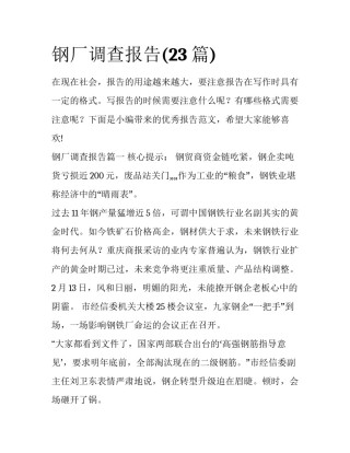 钢厂调查报告(23篇)