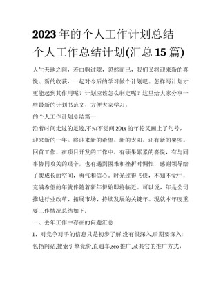 2023年的个人工作计划总结 个人工作总结计划(汇总15篇)